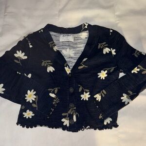 Old Navy Navy Blue Cardigan with White Floral Design
